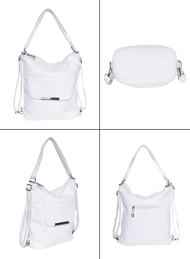SANTORINI VersaHobo 2-in-1 Convertible Handbag & Backpack for Women | 2 Main Compartments, Front Magnetic Flap & Rear Zipper Pocket, Zipper Closure | Office, college, daily use (White) - Image 3